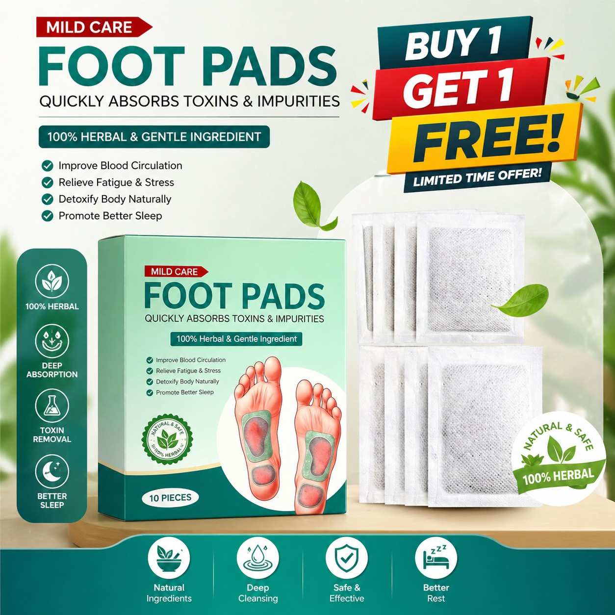 Premium Detox Foot Patches/ Pads (Total Pack of 20) 𝘽𝙪𝙮 1 𝙂𝙚𝙩 1 𝙁𝙧𝙚𝙚 𝙊𝙛𝙛𝙚𝙧