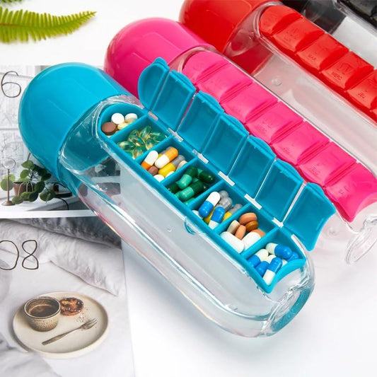 2 in 1 Portable Water Bottle Medicine Storage Organizer Box - Good Stuff Online Store